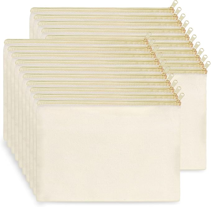 Koolmox 9x7'' Canvas Pouch with Zipper Bulk, 20 pcs Multipurpose Large Cotton Canvas Makeup Cosmetic Bag, Travel Toiletry Pouches Blank Beige DIY Craft Bags, Pencil Bag, Purses, Stationery Organizer by Koolmox