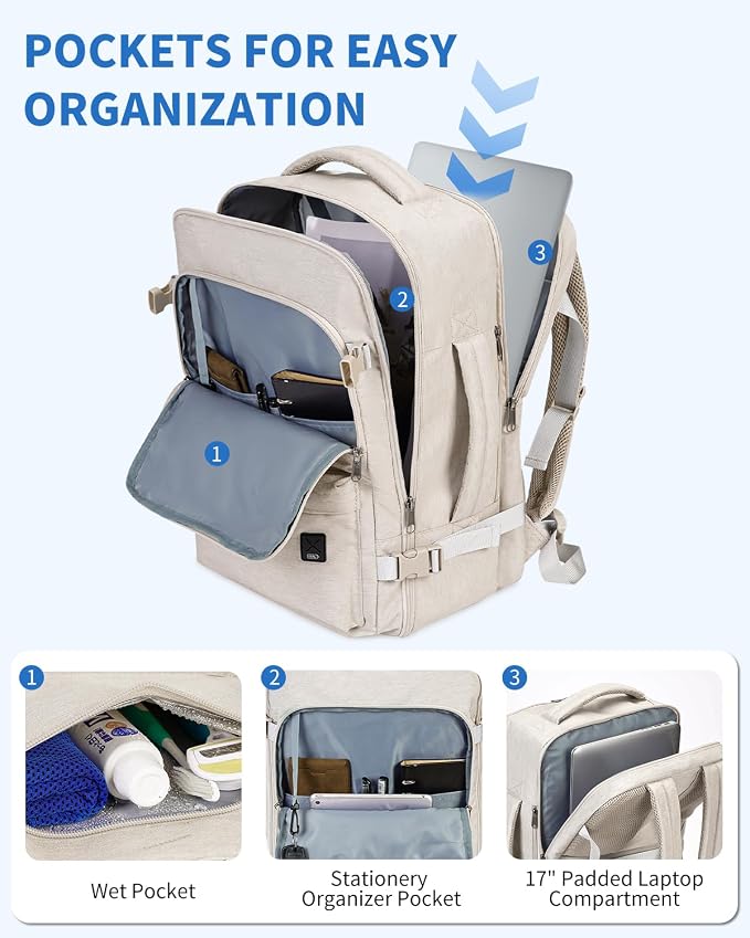 WANDF Travel Backpack For Spirit Airlines Personal Item Bag 18x14x8 with Wet Pocket, 17 Inch Laptop Backpack for Men Women | Frontier Airline Underseat Fit, Fits 17" Laptop, 180°Opening, Travel Backpack - Image 4