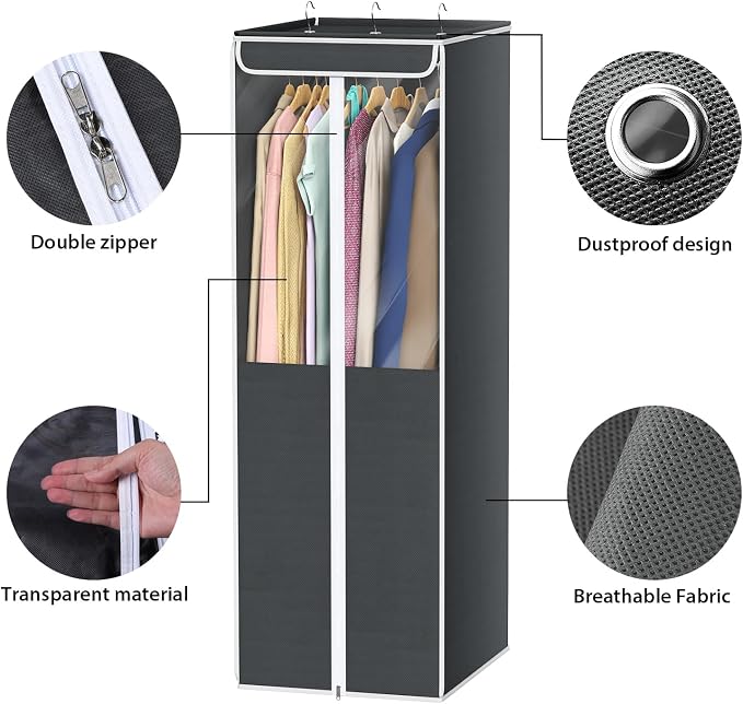 Univivi Garment Bags for Hanging Clothes, 2 Pack Large Clothes Storage Bags Closet Organizer with Clear Window, Premium Hanging Garment Storage Bag for Suits, Coats, Dresses, 54" (Dark Grey) - Image 5