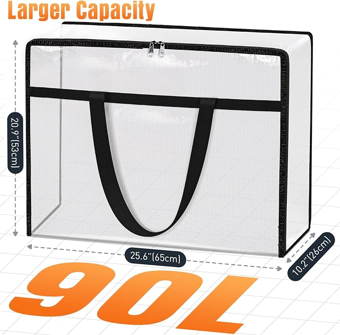 Clear Under Bed Storage Containers - 8 Pack Large Capacity Clothes Storage Bags with Lid & Sturdy Handles, Foldable Moving Bags, Clothing Organizer Totes for Bedding, Comforter, Sheet（90 L） - Image 2