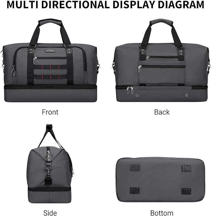WITZMAN Travel Duffle Bags for Men Weekender Bags with Toiletry Bag Sets Carry On Overnight Bag 55L （B696 Silvery Grey） | Multi-pockets with Shoe Compartment and Dry-wet Pocket, Carry On, Convertible for Gym, Overnight, Sports, B696 Silvery Grey - Image 8