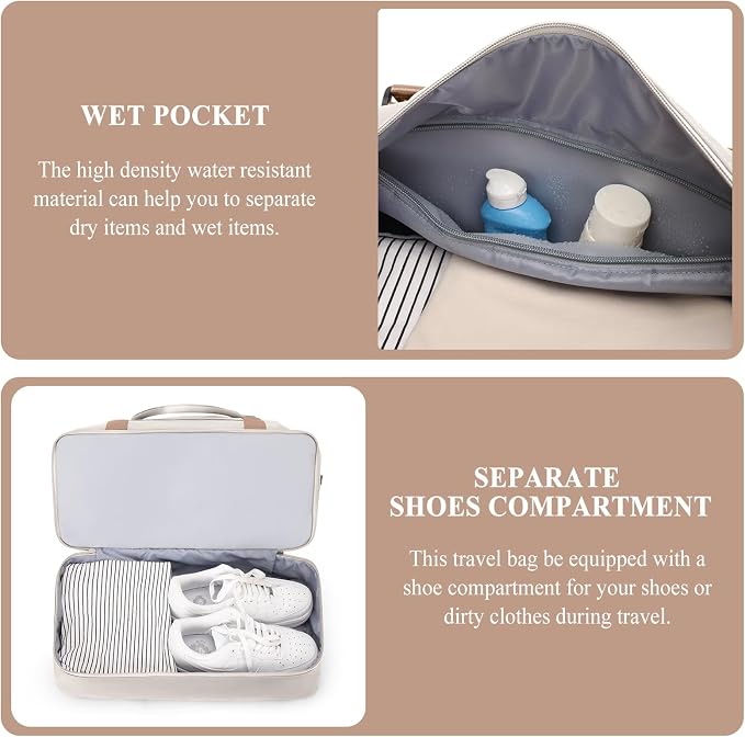 Weekender Bags for Women, Personal Item Travel Bag with Shoes Compartment | Overnight Travel Duffel Bag with Toiletry Bag, Airplane Friendly Carry-On Bag - Image 4
