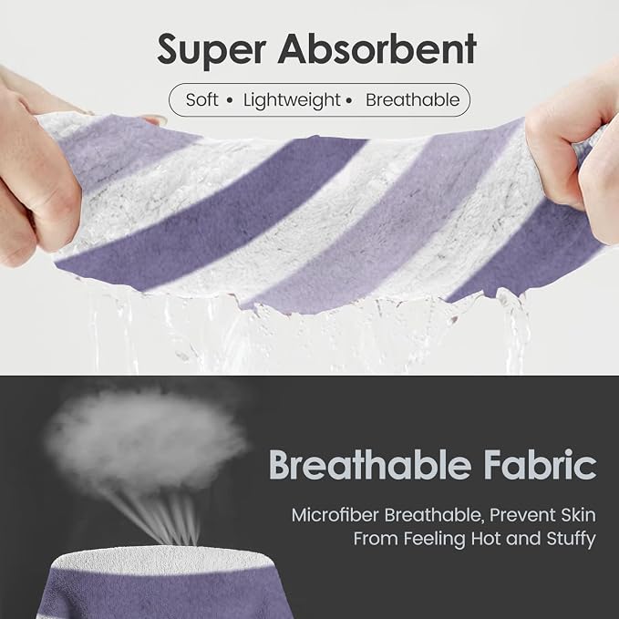 JML Microfiber Bath Towels, Bath Towel 2 Pack 30" x 60", Oversized, Soft, Super Absorbent and Fast Drying, Multipurpose Bathroom Towel Set for Sport, Fitness, Yoga, Coral Fleece Stripe Purple - Image 4