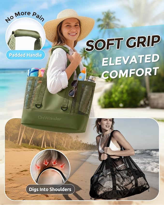 Large Mesh Beach Bag, Waterproof Bottom Tote, Structured Design Waterproof Pocket, Sandproof Pool Bag for Cruise Gym - Image 7