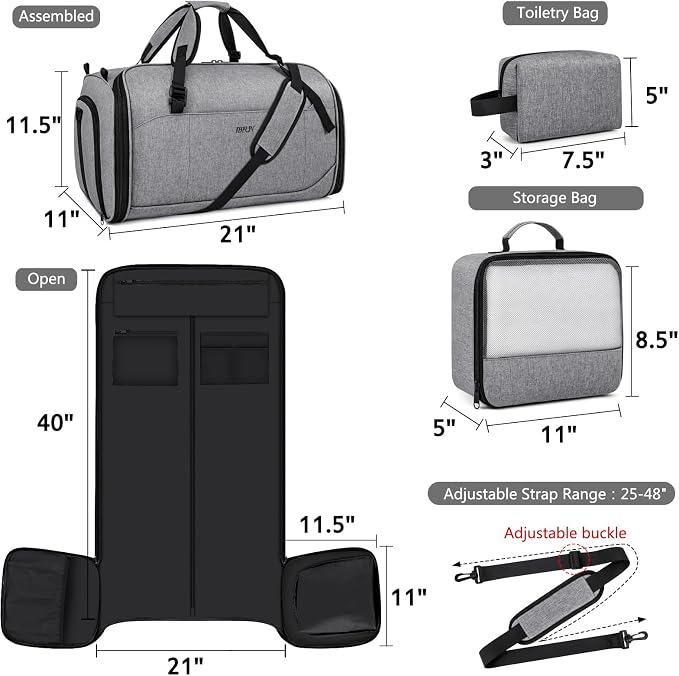 Convertible Garment Bags for Travel - Carry on Garment Duffle Bag with Backpack Straps for Men Women, 4 in 1 Large Travel Duffel Bags with Shoes Compartment Hanging Suit Dress Weekender Bag 3pcs Set - Image 7