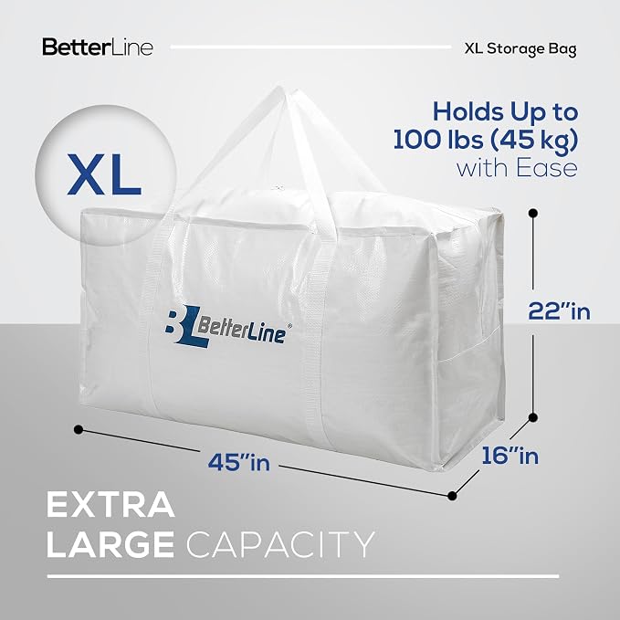 Extra Large Storage Bag - Heavy Duty 45x22x16 Inches Huge Tote Duffel with Max Load of 100 lbs. (45kg) - Tear-resistant & Water-resistant Polypropylene Woven Cloth, With Zippers - Image 5