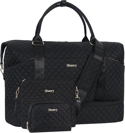 Weekender Bag, Large Travel Duffel Bag for Women, Carry on Overnight Bag with Shoe Compartment and Toiletry Bags by Stuery