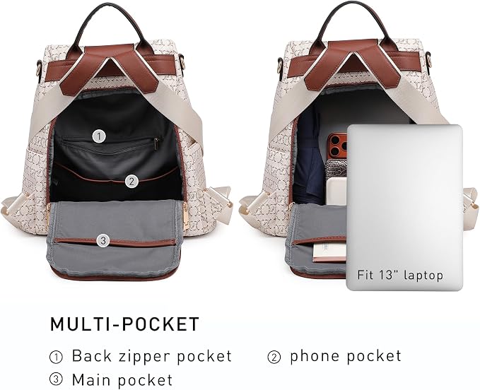 Women Fashion Backpack Purse Multi Pockets Anti-Theft Rucksack Travel Shoulder Bag Handbag - Image 5