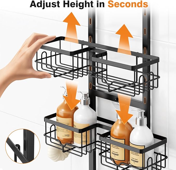 Vatex Shower Caddy Hanging Organizer, 3 Tier Adjustable Bathroom Shelves, Rustproof Over The Showerhead/Door Hanging Shelf for Inside Shower - No Drilling Shower Rack Bath Storage With Soap Holder - Image 4
