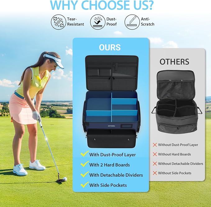 4-Layer Golf Trunk Organizer, Golfer Gifts for Men Women with Separate Ventilated Compartment for 2 Pairs Shoes, Waterproof Car Golf Locker Storage Bag for Golf Gear and Accessories,Blue - Image 2