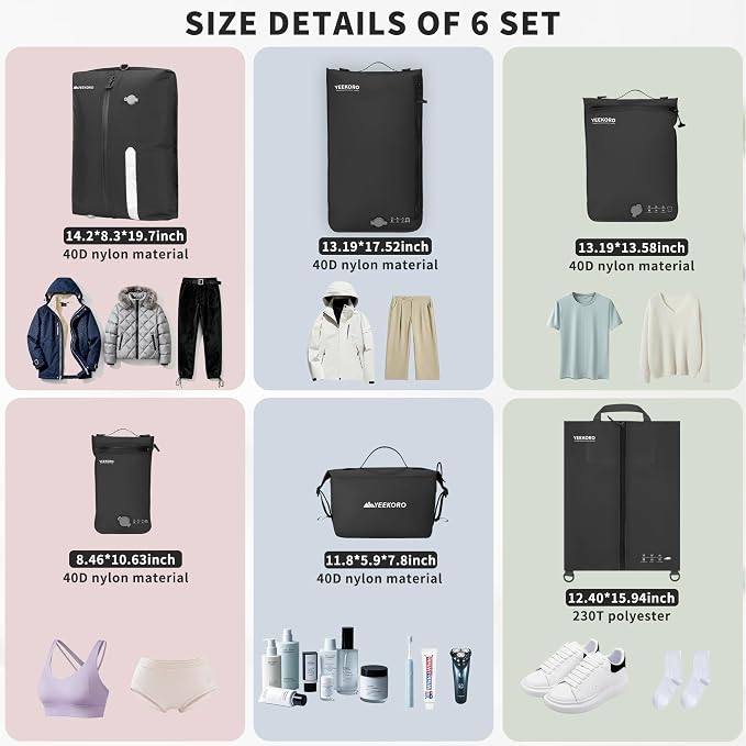 6 Set Vacuum Bags for Travel, Professional IPX8 Reusable Organizer, Compression Packing cube for Suitcases, Durable Seal Space Saver Bags -Traveling/Skiing Essentials (Black with Pump) - Image 2