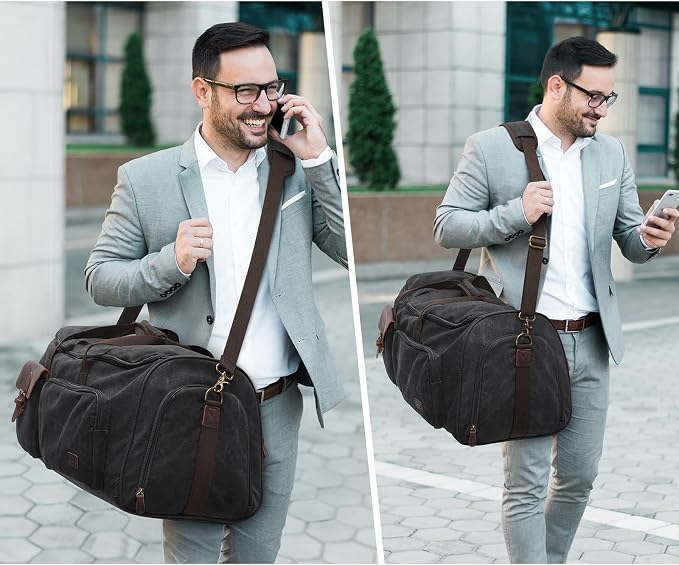 S-ZONE Garment Bags for Travel Canvas Duffle Bags for Men Hanging Suitcase | Individual Toiletry Bag, Multi-Pockets, Carry-on Size, Trolley Sleeve, for Gym or Business - Image 2