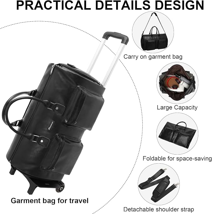 Modoker Convertible Rolling Garment Bag, Carry-On Duffle | 3-in-1 carry-on rolling duffle bag with wheels, suit carrier for overnight travel for both men and women - Image 4