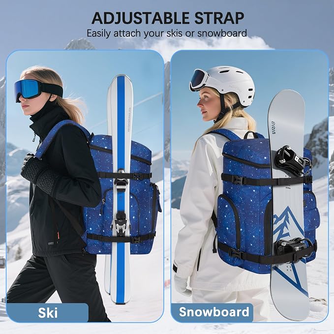 65L Waterproof Ski Boot Bag, Heavy Duty Snowboard Backpack for Helmet Goggles Gear, Air Travel Winter Sports Bag - Image 7