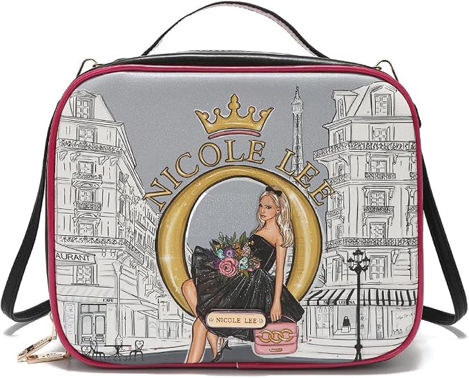 Nicole Lee Travel Handbag Crossbody Set with 3 Fashion Print Makeup Pouches, Women's Cosmetic Toiletry Organizer (Dreaming the City) - Image 2