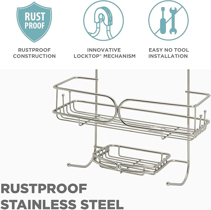 Zenna Home Shower Caddy Hanging Bathroom Organizer, Stainless Steel Shower Rack with 2 Shelves and Built in Hooks, Rustproof Over Shower Head Storage System, Stainless Steel - Image 5