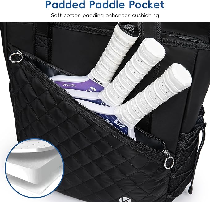 KAVIGOR Pickleball Tote Bag for Women with Fence Hook, Quilted Pickleball Bag Holds 3-4 Paddles with Shoe Compartment - Image 3