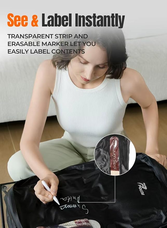 Vacuum Bags for Travel, 180° Open Zipper, IP67 Waterproof, Reusable Space Saver Compression Bags for Backpack, Suitcase(1 Pack, No Pump) - Image 8