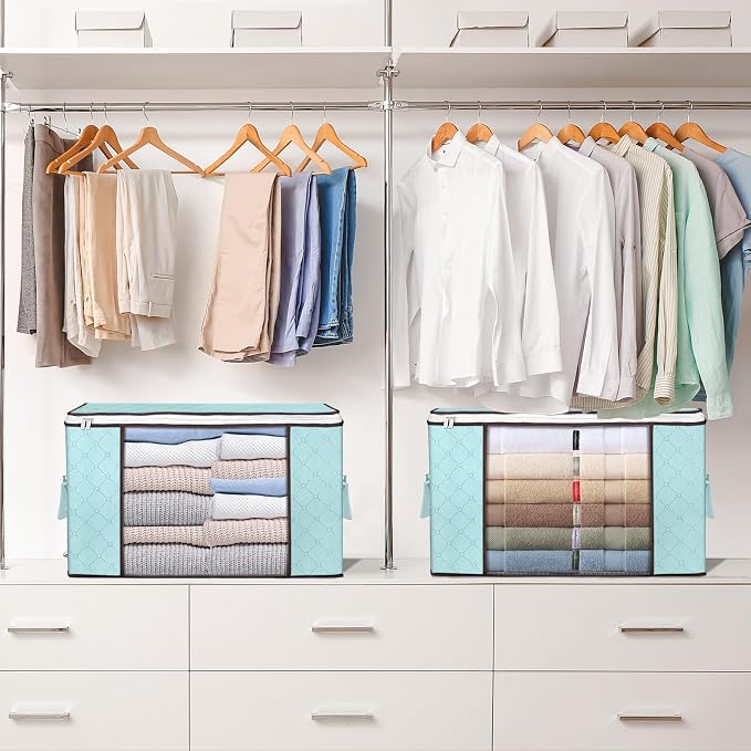 Budding Joy 90 L Large Storage Bags, 4 Pack Clothes Storage Bins Foldable Closet Organizer Storage Containers Storage and Organization for Clothes, Blanket, Comforters, Bed Sheets, Pillows (Blue) | Foldable Storage Containers, with Reinforced Handle, f... - Image 7