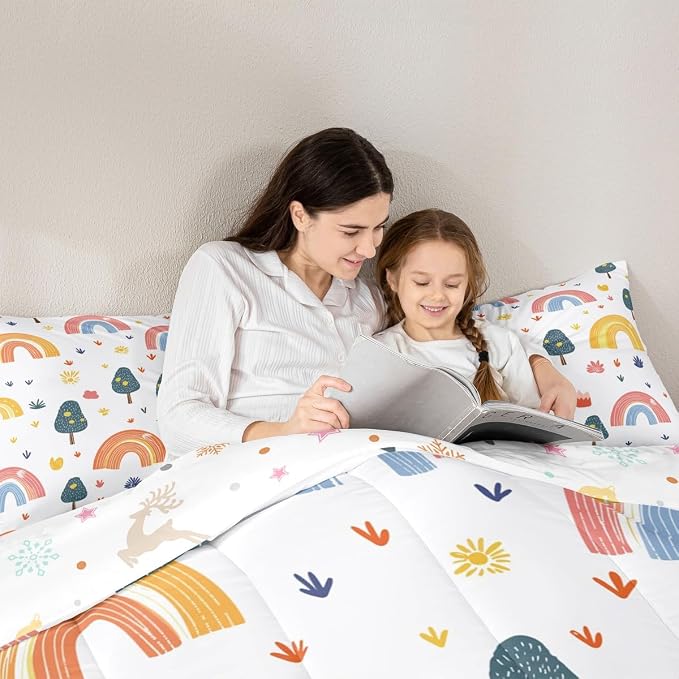 Erosebridal Kids Rainbow Bedding Set Full Size, Abstract Raindrop Comforter Set Hand Drawn Rainbow Duvet Insert for Girls Boys Teens Adult, Iridescent Stripes Bedding Comforters with 2 Pillow Cases - Image 6