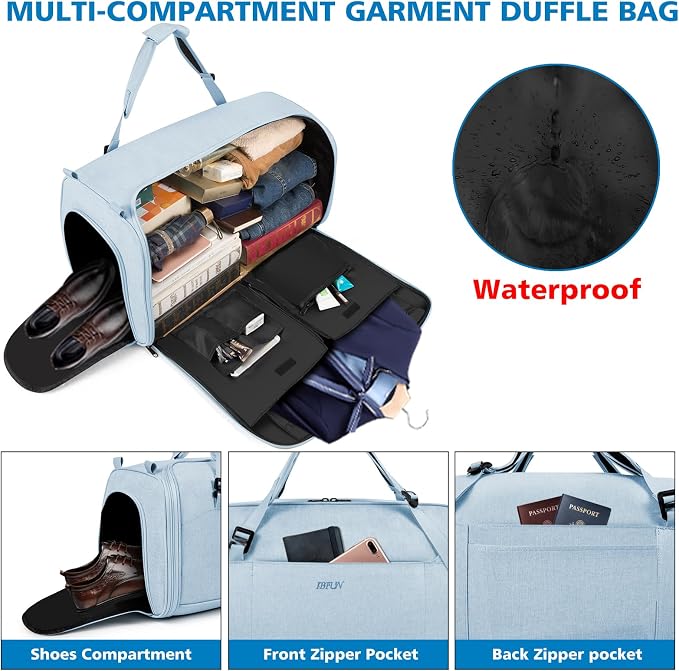 Convertible Garment Bags for Travel - Carry on Garment Duffle Bag with Backpack Straps for Men Women, 4 in 1 Large Travel Duffel Bags with Shoes Compartment Hanging Suit Dress Weekender Bag 3pcs Set - Image 2