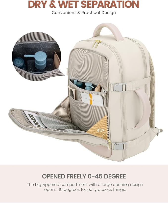 LOVEVOOK 50L Large Travel Backpack for Women Flight Approved, Carry on Backpack for Airplanes, Personal Item Travel Bag, Waterproof 18 Inch Laptop Backpack, Business Weekender Overnight Daypack, 4Pcs - Image 5