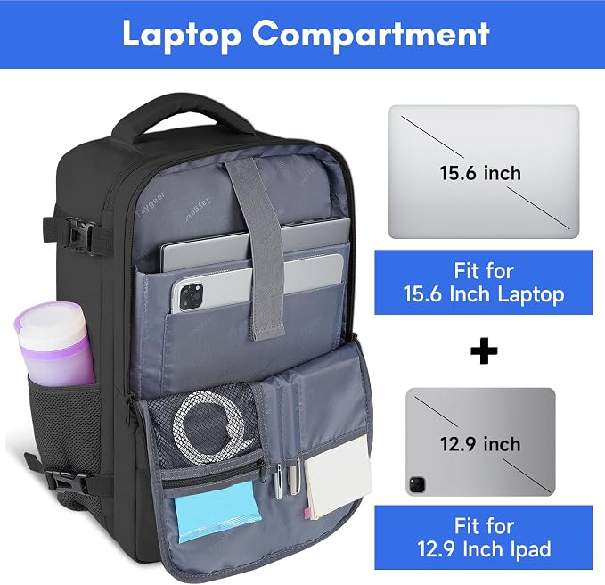 Taygeer Travel Laptop Backpack for Men, Airplane Approved Travel Backpack | 15.6inch Laptop Backpacks with Water Bottle Pocket, Lightweight College 35l Luggage Bookbag Gifts for Business Work, Black - Image 5