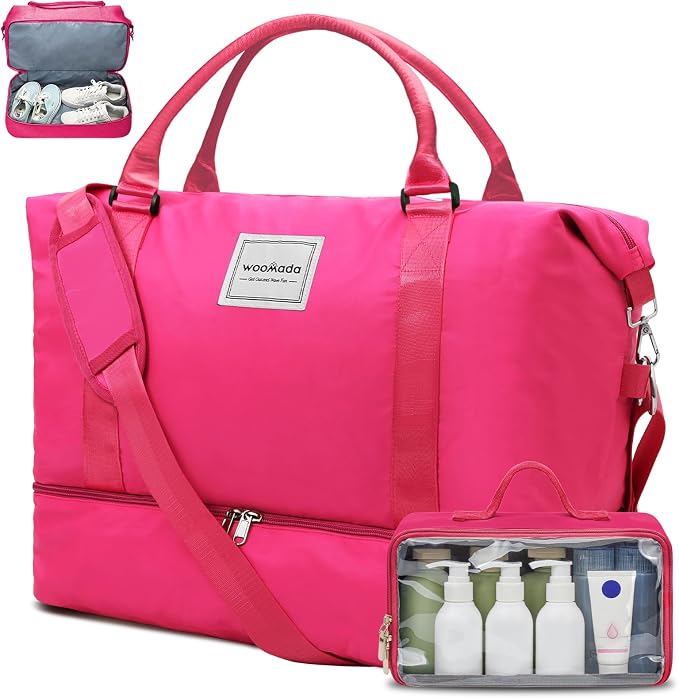 WOOMADA Weekender Overnight Bag for Women, Carry on Shoulder Travel Duffel with Shoes Compartment,Gym Bag with Toiletry Bag by WOOMADA