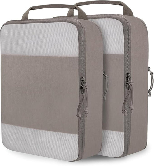 Extra Large Compression Packing Cubes, 2 Set Compression bags for Travel Packing Organizer, Expandable Compression Cubes for Travel, Khaki Mesh by CALACH
