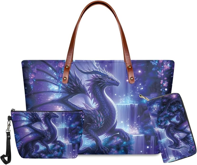 GIFTPUZZ Women Tote Bag Women Wallet Portable Cosmetic Bag for Women Bag Set 3 Pack PU Leather Bags with Zipper - Image 3