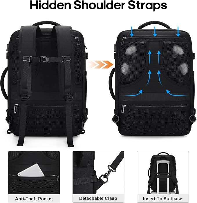 Bagsure Travel Backpack Carry On Backpack 42L Flight Approved, Expandable Laptop Backpack with Packing Cubes & Shoe Pocket, Water Resistant Luggage Backpack for Men Women, Large Backpack 20 * 14 * 7" - Image 4