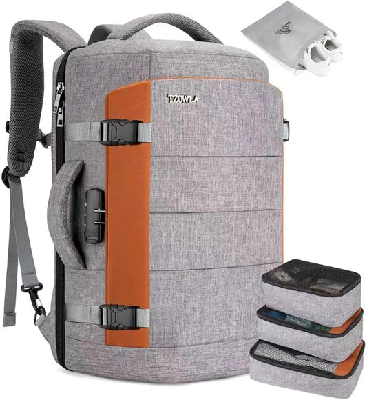 Tzowla 40L Expandable Travel Laptop Backpack for Men Women Carry on Flight Approved,Large Capacity Anti Theft Backpacks with Giant Tumbler Holder Pocket,Personal Item Bag Fit 17.3" Computer（Grey by Tzowla