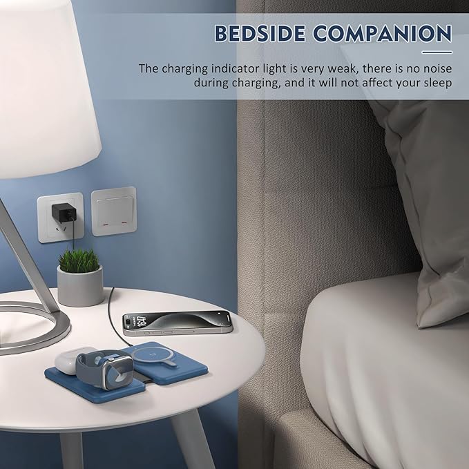 Wireless Charger iPhone - 3 in 1 Charging Station for Apple Devices for iPhone 17 16 15 14 13 12 Pro Max Plus - Foldable Magnetic Charging Pad for Apple Watch Series & Airpods Series