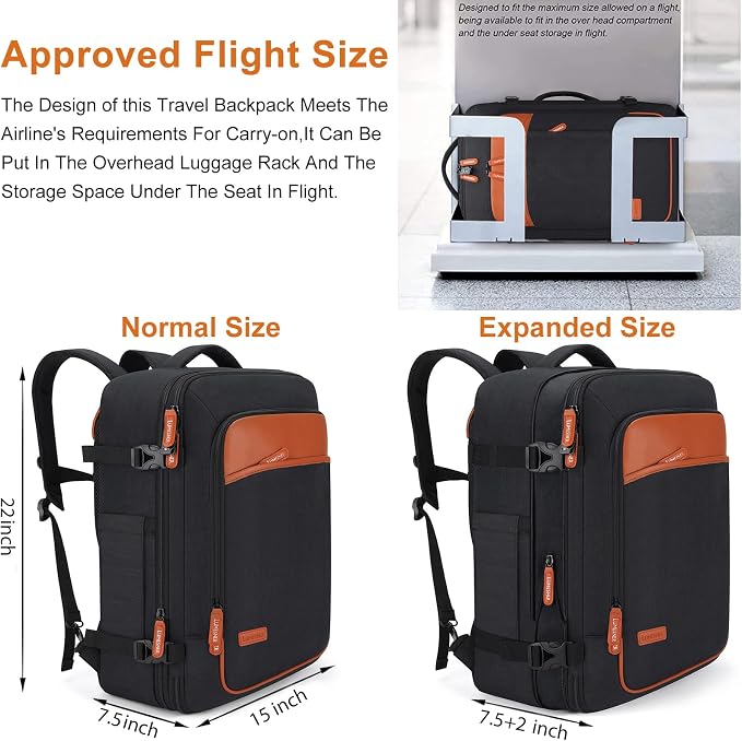 Lumesner 22" Expandable Carry On Travel Backpack With 4 Packing Cubes | Flight Approved, Fits 20 Inch Laptop, Water-Resistant, Suitcase Backpack, Business Weekender Luggage, Gift For Men & Women - Image 2