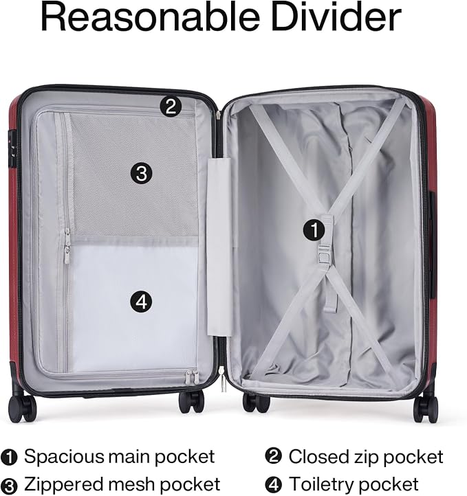Hanke 24 Inch Expandable Checked Luggage Lightweight PC Hard Case Luggage Suitcases with Wheels TSA Luggage Rolling Large Suitcase Travel Luggage Bag for Go to University(Burgundy) - Image 7