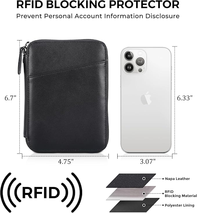 Polare Napa Leather Family Passport Wallet for 4 Passports, RFID Blocking Bifold Passport Cover Travel Document Organizer Holder (Black with AirTag Slot) - Image 3