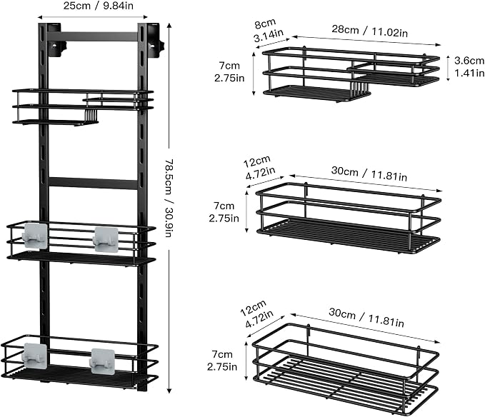 Orimade Over The Door Shower Caddy Adjustable 3 Tier Black,Bathroom Hanging Organizer Shelf Rustproof with 4 Hooks,Shower Basket with Soap Holder and Suction Cup - Image 8