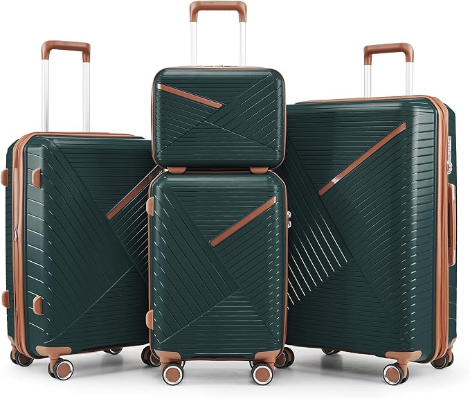 Merax Luggage 4 Piece Set Hardside Expandable Suitcase Set with Case,Travel Luggagewith Spinner Wheels,Airplane Approved Carry On Luggage Sets,Army Green,14/20/24/28 by Merax
