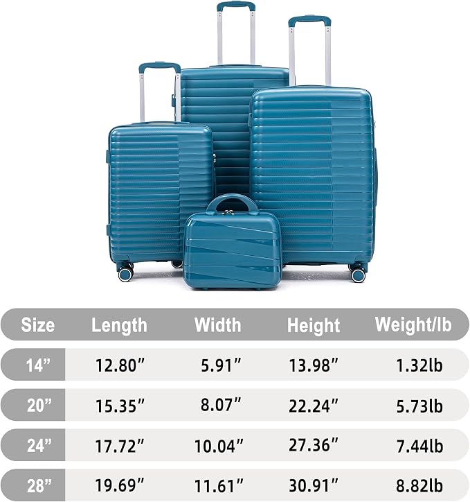 Merax Luggage Sets 4 Piece with Cosmetic Case Lock, Hardside Carry On Suitcase with Zippers Lightweight Rolling Travel Luggage Sets with Spinner Wheels,Blue1 - Image 2