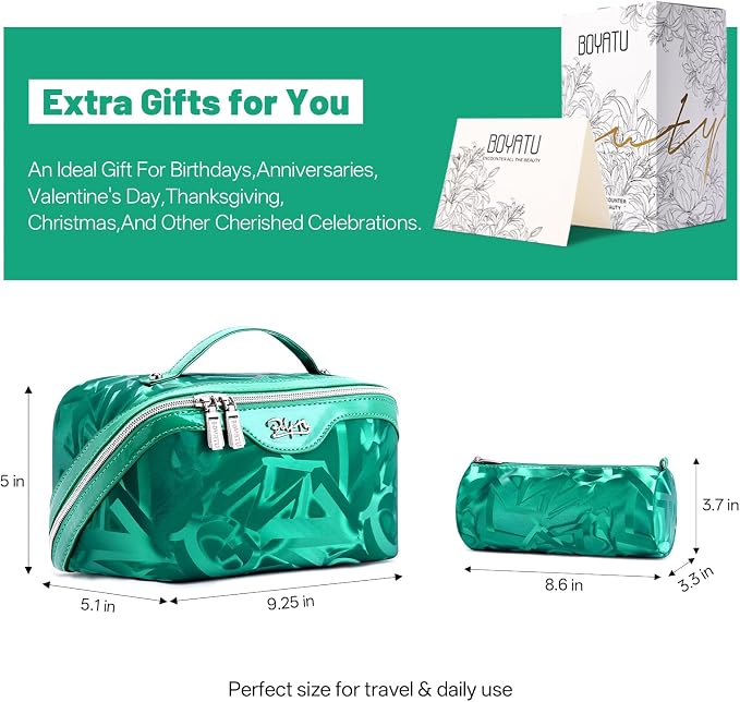 BOYATU Travel Makeup Bag for Women: Y2K Aesthetic Personalized Glossy 3 Pcs Set Cosmetic Organizer Bag - Trendy Statement Toiletry Pouches for Forward Women - Stand Out at Festivals & Trips(D-1-Green) - Image 8