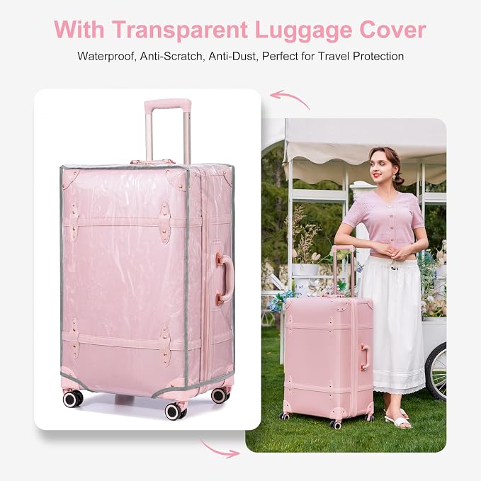 NZBZ Vintage Luggage Sets for Women Retro Suitcase Cute Vintage Expandable Luggage of 3 (Blush Pink, 20inch & 24inch & 28inch) - Image 9