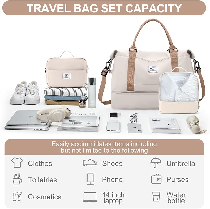 Weekender Bags for Women,Travel Duffle Overnight Bag with Shoe Compartment | Personal Item Carry On Bag,Gym Bag,3 Pcs Set - Image 2