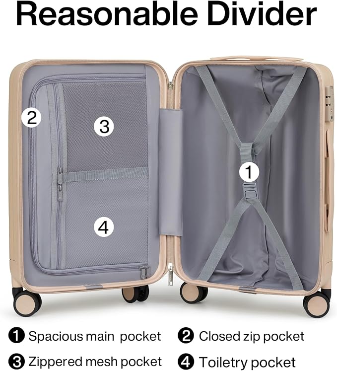 Hanke 20/29 Inch Carry On Luggage Sets 2 Piece Hard Shell Suitcases with Spinner Wheels Extra Large Travel Luggage Rolling Suitcase for Travel Nestable Storage（Cuba Sand） - Image 5