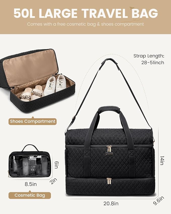 LOVEVOOK Large Travel Duffle Bag, Weekender Bags for Women With Shoe Compartment, Overnight Hospital Bag For Women Labor Delivery, Carry on Bag Personal Item Travel Bag, Yoga Gym Duffel Bag - Image 3