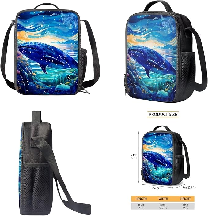 Backpack Set for Student Sea Dolphin Print Large Capacity Schoolbag Lunch Box Pencil Case 17 Inch Travel Laptop Backpacks Lightweight Rucksack Casual Daypack for Outdoor - Image 4