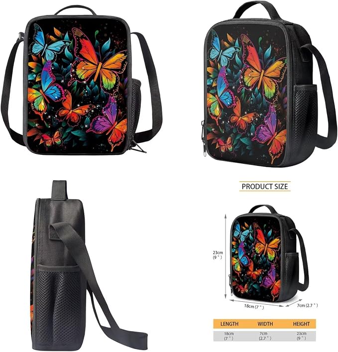 Retro Gradient Dragonfly Print Backpack Set 17 Inch Bookbag Lunch Box Pencil Case Large Capacity Travel Laptop Backpacks Fashion Rucksack Casual Daypack with Ergonomic Straps - Image 4