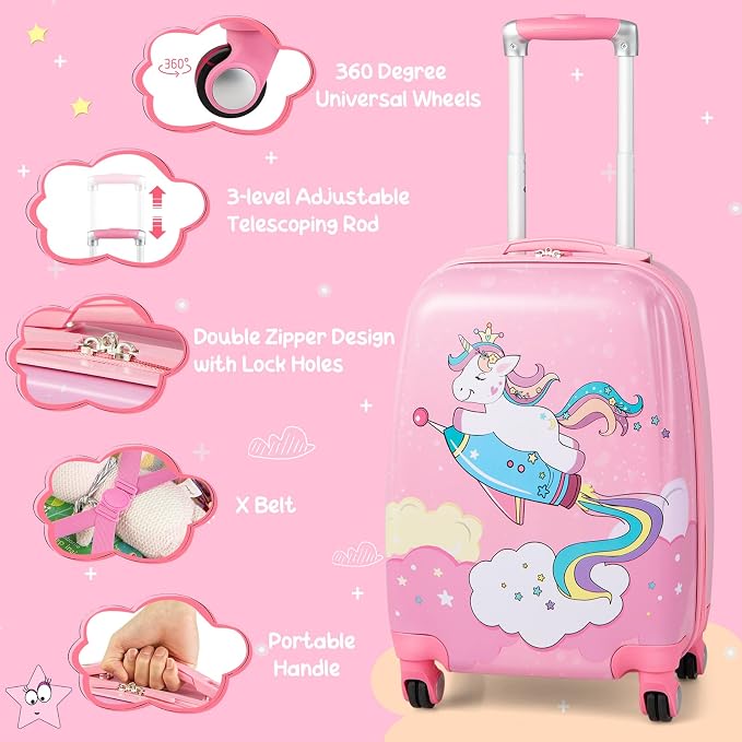 HONEY JOY Kids Luggage, 12" Toddler Backpack & 18" Travel Suitcase with Wheels, Lightweight Toddler Girls Suitcase, Durable ABS Hardshell, 2Pcs Carry On Luggage Set for Boys Girls - Image 7