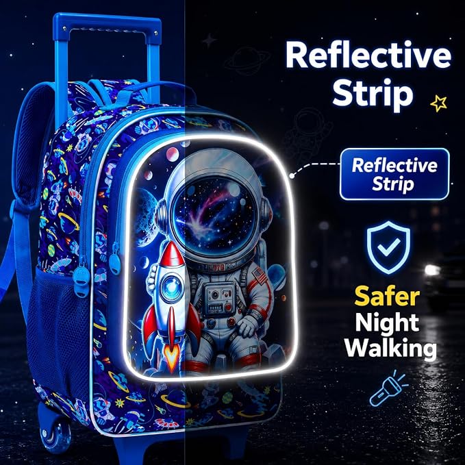 AGSDON 3PCS Rolling Backpack for Girls Boys, Kids Roller Wheels Bookbag, Wheeled School Bag with Lunch Bag - Image 3