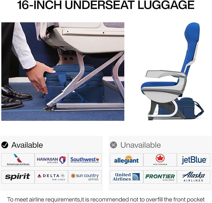 Hanke 16 Inch Underseat Carry On Luggage With Wheels, Small Rolling Suitcase Lightweight Under Seat Carry On Bag, Airline Approved Personal Item Overnight Softside Travel Luggage Bag,Blue - Image 2