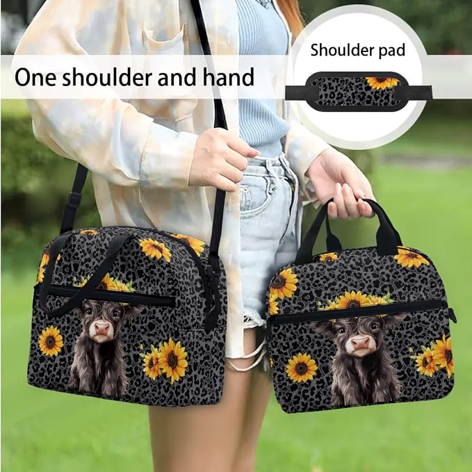 Highland Cow Sunflower Black Leopard School Backpack for Boy Girl Book Bag Waterproof Hiking Backpacks Daypack Knapsack Rucksack Pencil Bags with Zipper Lunch Box Water Bottle Holder - Image 3
